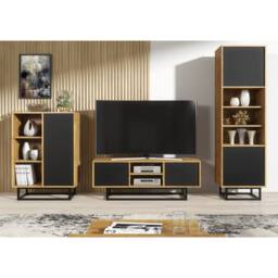 Mex Furniture LTD Display Cabinet Harmony Loft 175cm - Dark Oak & Black in Dark Brown - thumbnail 7
