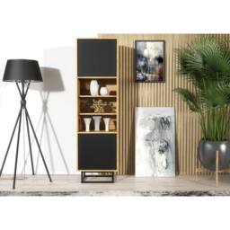 Mex Furniture LTD Display Cabinet Harmony Loft 175cm - Dark Oak & Black in Dark Brown - thumbnail 2