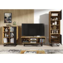 Mex Furniture LTD Display Cabinet Harmony Loft 175cm - Dark Oak & Black in Dark Brown - thumbnail 5
