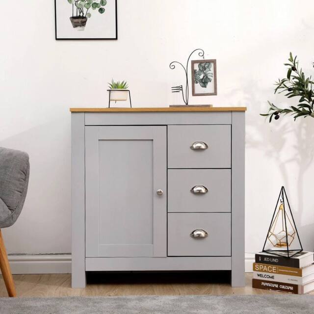 FORGEVIO Sideboard Buffet 3 Drawer Floor Cabinet Cupboard grey & oak - image 1