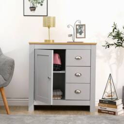 FORGEVIO Sideboard Buffet 3 Drawer Floor Cabinet Cupboard grey & oak - thumbnail 3