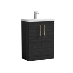 Balterley Bathroom Vanity Basin Unit, Brushed Brass Handles, 600mm, Wood Black