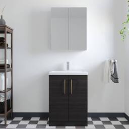 Balterley Bathroom Vanity Basin Unit, Brushed Brass Handles, 600mm, Wood Black - thumbnail 2