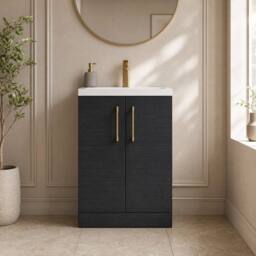 Balterley Bathroom Vanity Basin Unit, Brushed Brass Handles, 600mm, Wood Black - thumbnail 6