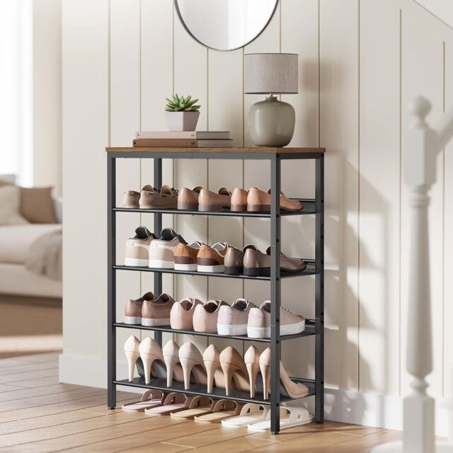VASAGLE Shoe Storage Rack Adjustable Mesh Shelves Industrial Steel Design in Brown - image 1