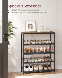VASAGLE Shoe Storage Rack Adjustable Mesh Shelves Industrial Steel Design in Brown - thumbnail 2
