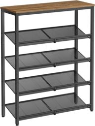 VASAGLE Shoe Storage Rack Adjustable Mesh Shelves Industrial Steel Design in Brown - thumbnail 7