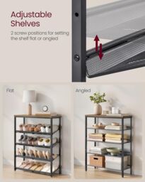 VASAGLE Shoe Storage Rack Adjustable Mesh Shelves Industrial Steel Design in Brown - thumbnail 5