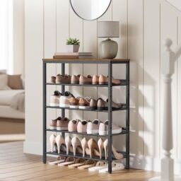 VASAGLE Shoe Storage Rack Adjustable Mesh Shelves Industrial Steel Design in Brown - thumbnail 1