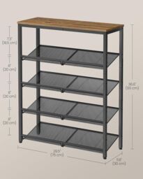 VASAGLE Shoe Storage Rack Adjustable Mesh Shelves Industrial Steel Design in Brown - thumbnail 3