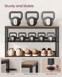 VASAGLE Shoe Storage Rack Adjustable Mesh Shelves Industrial Steel Design in Brown - thumbnail 6