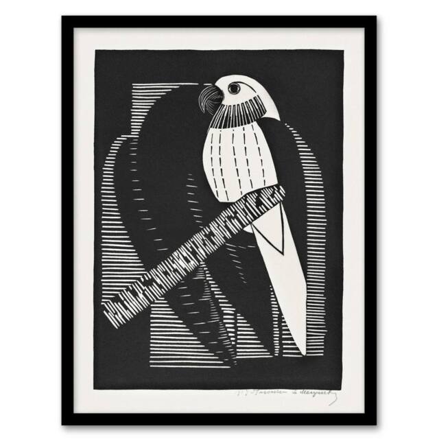 Artery8 Stylised Parakeet Birds Samuel J De Mesquita Framed Wall Art Print in Black - Size: A4 - image 1