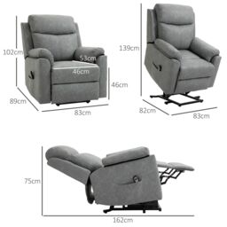 HOMCOM Power Lift Chair Electric Riser Recliner with Remote Control in Grey - thumbnail 3