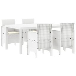 Berkfield Home 5 Piece Garden Dining Set with Cushions White Poly Rattan - thumbnail 2