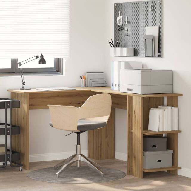 Berkfield Home Corner Desk with Storage Artisan Oak 140x113, 5x75cm in Brown - Size: 5x75 cm - image 1