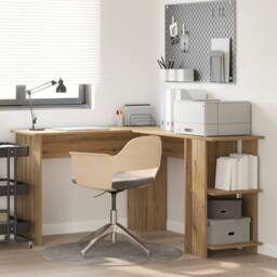 Berkfield Home Corner Desk with Storage Artisan Oak 140x113, 5x75cm in Brown - Size: 5x75 cm