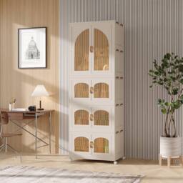 KORVIXA 193.5 cm Extra Large Plastic Wardrobe Clothes in Beige - Size: 100 cm