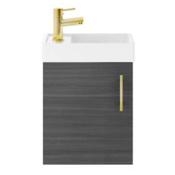 Balterley Wall Hung Vanity Basin 400mm Anthracite & Brushed Brass Handle in Grey
