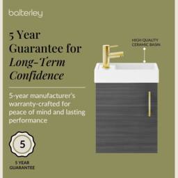 Balterley Wall Hung Vanity Basin 400mm Anthracite & Brushed Brass Handle in Grey - thumbnail 6
