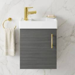 Balterley Wall Hung Vanity Basin 400mm Anthracite & Brushed Brass Handle in Grey - thumbnail 8