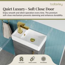 Balterley Wall Hung Vanity Basin 400mm Anthracite & Brushed Brass Handle in Grey - thumbnail 3