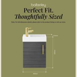 Balterley Wall Hung Vanity Basin 400mm Anthracite & Brushed Brass Handle in Grey - thumbnail 5
