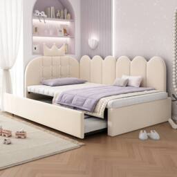 Matteo Crown Upholstered Daybed with Pull-Out Trundle Beige - Size: Single - thumbnail 1
