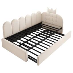 Matteo Crown Upholstered Daybed with Pull-Out Trundle Beige - Size: Single - thumbnail 7