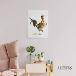 "Artery8 A Rooster Watercolour Painting Johan Teyler Canvas Wall Art in White - Size: W18"" x H24""" - thumbnail 3
