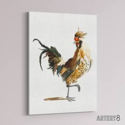 "Artery8 A Rooster Watercolour Painting Johan Teyler Canvas Wall Art in White - Size: W18"" x H24""" - thumbnail 2