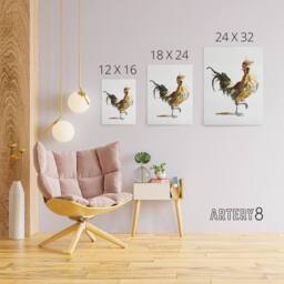 "Artery8 A Rooster Watercolour Painting Johan Teyler Canvas Wall Art in White - Size: W18"" x H24""" - thumbnail 4