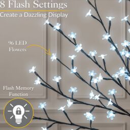 Christow Cherry Blossom Christmas Tree Pre Lit 96 or 150 LED Indoor Outdoor 5ft in White - Size: Medium - thumbnail 2