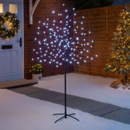 Christow Cherry Blossom Christmas Tree Pre Lit 96 or 150 LED Indoor Outdoor 5ft in White - Size: Medium