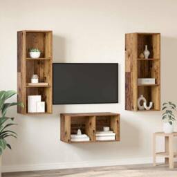 Berkfield Home TV Cabinet Set Old wood 37 x 37 x 107 cm Engineered wood - thumbnail 4