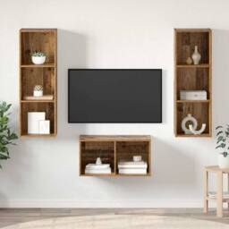 Berkfield Home TV Cabinet Set Old wood 37 x 37 x 107 cm Engineered wood - thumbnail 2