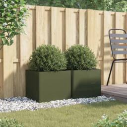 Berkfield Home Planters 2 pcs Olive Green 42x40x39 cm Steel - Size: 42 x 40 x 39 cm