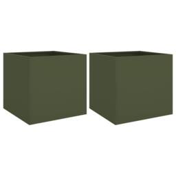 Berkfield Home Planters 2 pcs Olive Green 42x40x39 cm Steel - Size: 42 x 40 x 39 cm - thumbnail 3