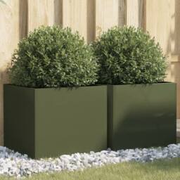 Berkfield Home Planters 2 pcs Olive Green 42x40x39 cm Steel - Size: 42 x 40 x 39 cm - thumbnail 2