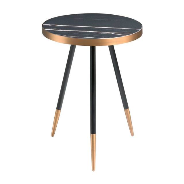 Angel Cerda Round Side Table Black Porcelain Marble Top, Black - image 1