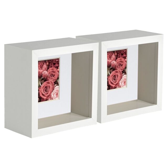 "Nicola Spring 3D Deep Box Photo Frames - 4 x 4"" with 2 x 2"" Mount - White Mount - Pack of 5" - image 1