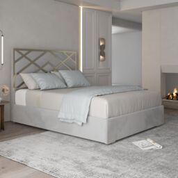 KDMD George Upholstered Soft Velvet Metal Designer Bed Frame in Grey - Size: Super King - thumbnail 2