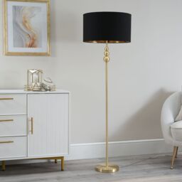 ValueLights Marissa Black & Metallic Gold Shade Brushed Gold Stacked Floor Lamp & Bulb - thumbnail 5