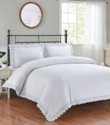 Rapport Home Elise Embroidered Floral Polyester Duvet Cover Set with Pillowcase in White - Size: King - thumbnail 1
