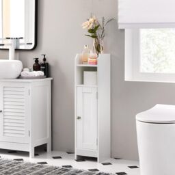 VASAGLE Narrow Bathroom Storage Cabinet with Door & Shelves in White - thumbnail 1