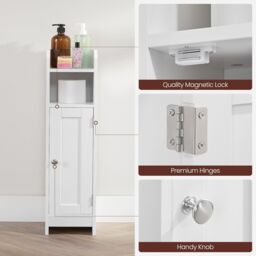 VASAGLE Narrow Bathroom Storage Cabinet with Door & Shelves in White - thumbnail 7