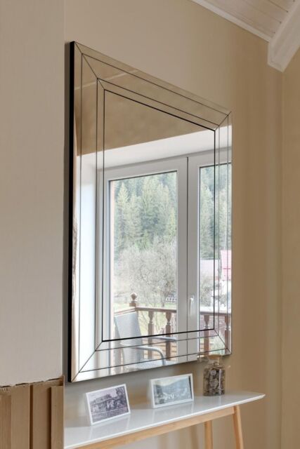 MirrorOutlet Langley All Glass Modern Bevelled Large Wall Mirror 144 x 115.5 CM in Silver - Size: 1 Pack - image 1