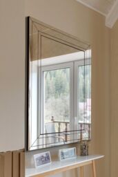MirrorOutlet Langley All Glass Modern Bevelled Large Wall Mirror 144 x 115.5 CM in Silver - Size: 1 Pack