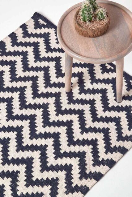 Homescapes Casablanca Handwoven Cotton Kilim Rug in Dark Blue - Size: 90 cm x 150 cm - image 1