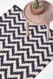 Homescapes Casablanca Handwoven Cotton Kilim Rug in Dark Blue - Size: 90 cm x 150 cm
