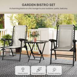 OUTSUNNY 3 Pieces Folding Garden Bistro Set with Cup Holders, Cream White - thumbnail 4